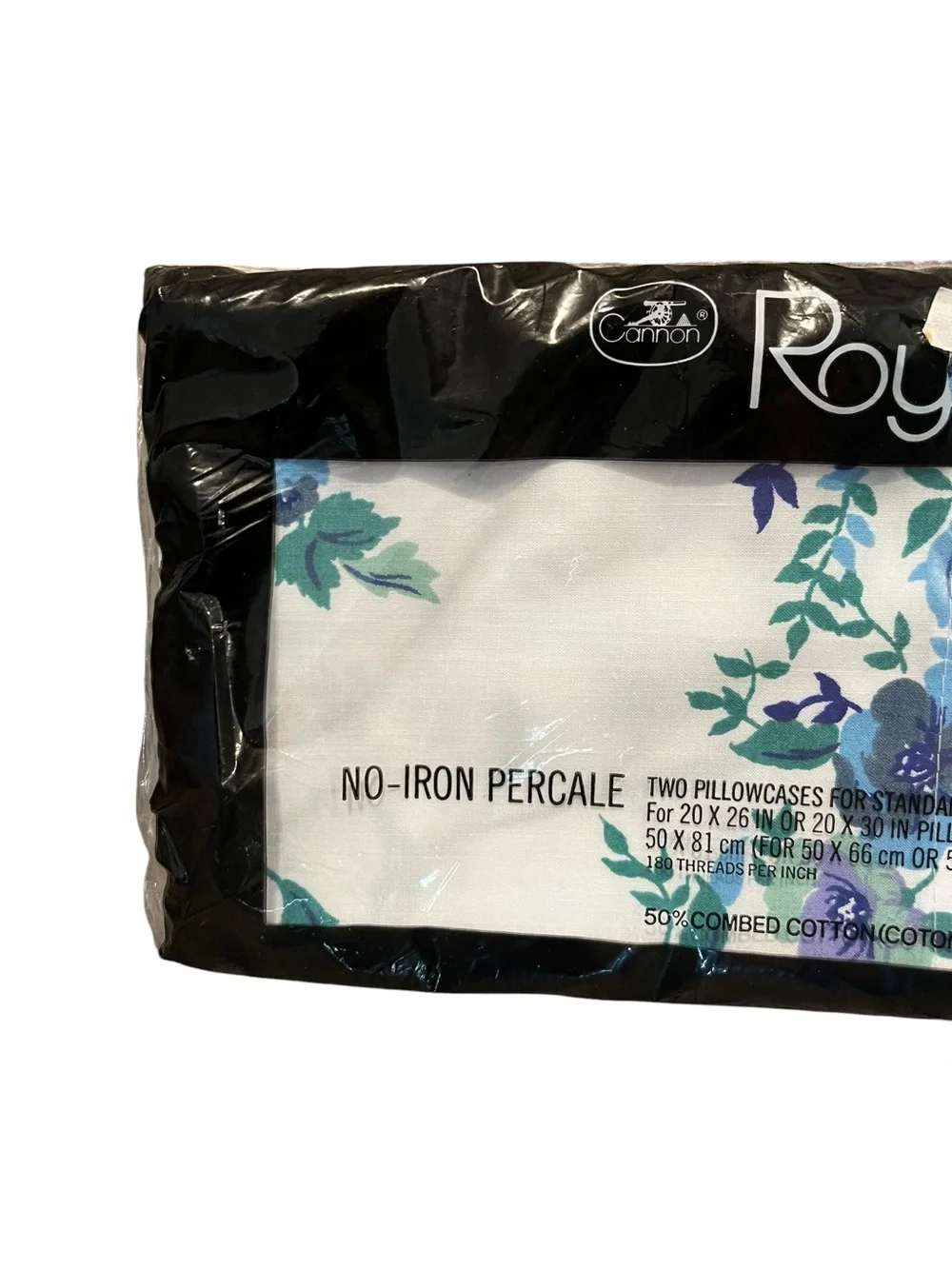 VTG Cannon Royal Family Blue Green Floral Pillowcases Standard Queen NEW SEALED